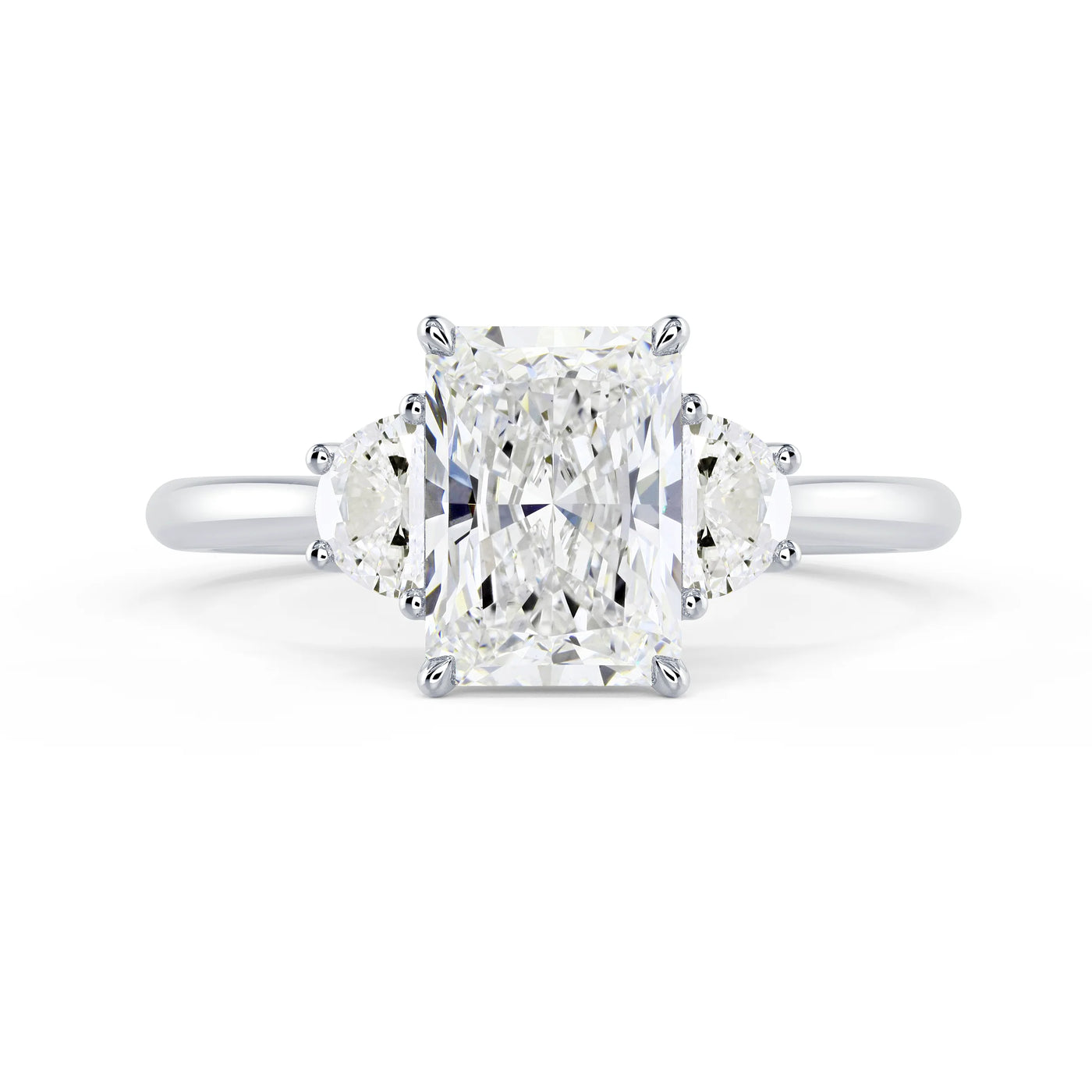 4 ct Lab-Grown Radiant-Cut Diamond Ring with Half-Moon Side Stones in White Gold