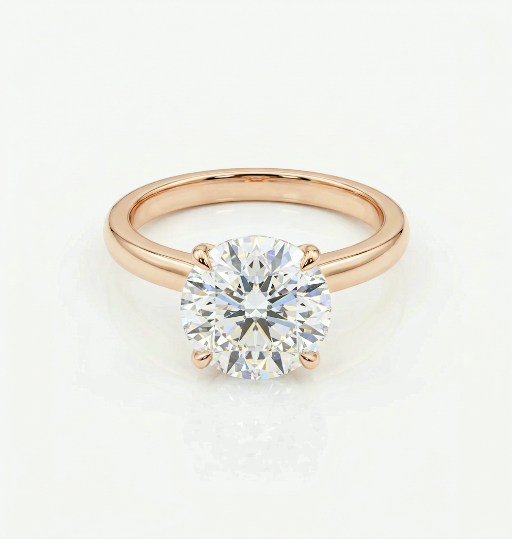 7 ct round brilliant lab-grown diamond hidden halo solitaire ring in 14K rose gold, front view