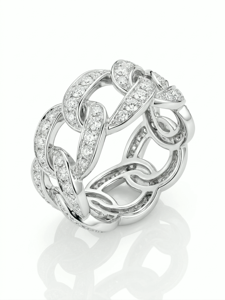 Lab-grown diamond curb chain ring with 70 pavé diamonds, 1.63 ct total, in 18K white gold
