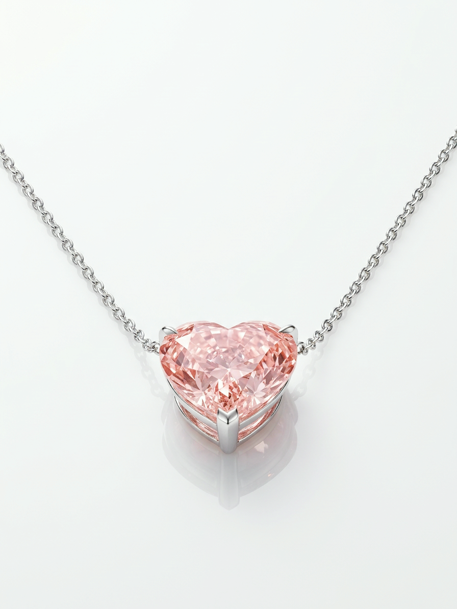 Fancy Vivid Pink heart-shaped lab-grown diamond pendant, 6.02 ct VVS2, on 18K white gold chain
