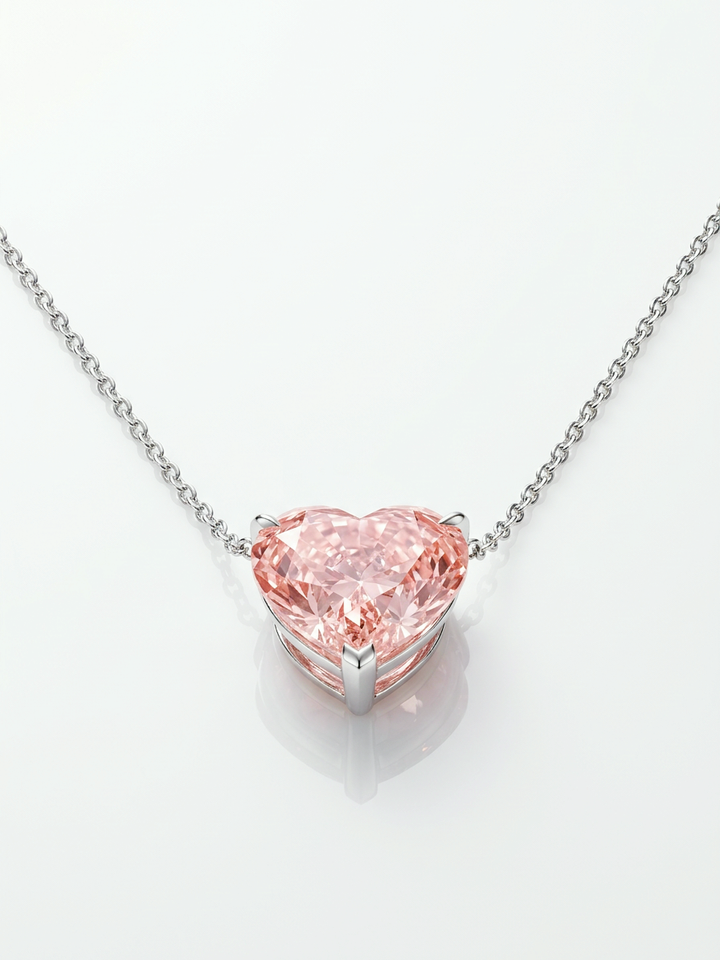 Fancy Vivid Pink heart-shaped lab-grown diamond pendant, 6.02 ct VVS2, on 18K white gold chain