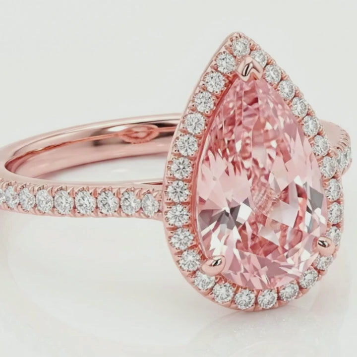 Rotation video of the 3.5 ct fancy pink pear-cut lab-grown diamond halo ring