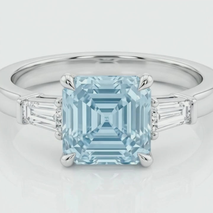 Rotation video of the 2 ct fancy blue Asscher-cut lab-grown diamond ring