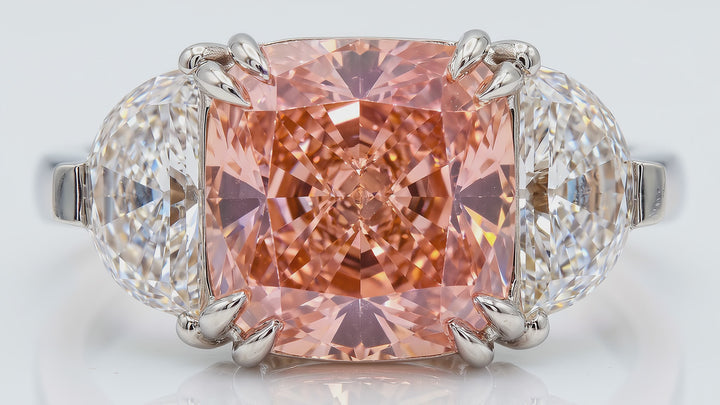 Azuri Fancy Vivid Pink Cushion-Cut Three-Stone Lab-Grown Diamond Ring – 4.5 ct