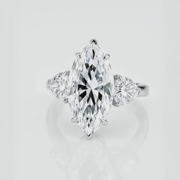 Rotation video of the marquise lab-grown diamond three-stone ring