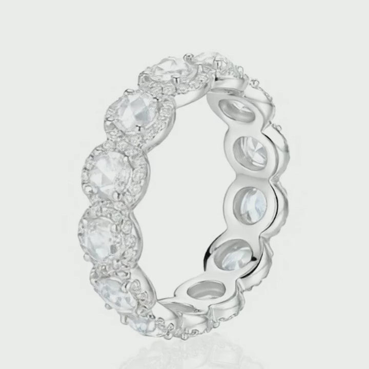Rotation video of the rose-cut lab-grown diamond halo eternity band