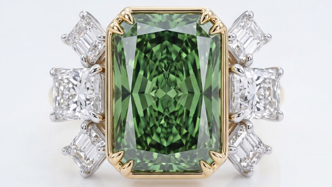 Azuri Fancy Vivid Green Radiant-Cut Lab-Grown Diamond Ring – 7 ct Statement Ring