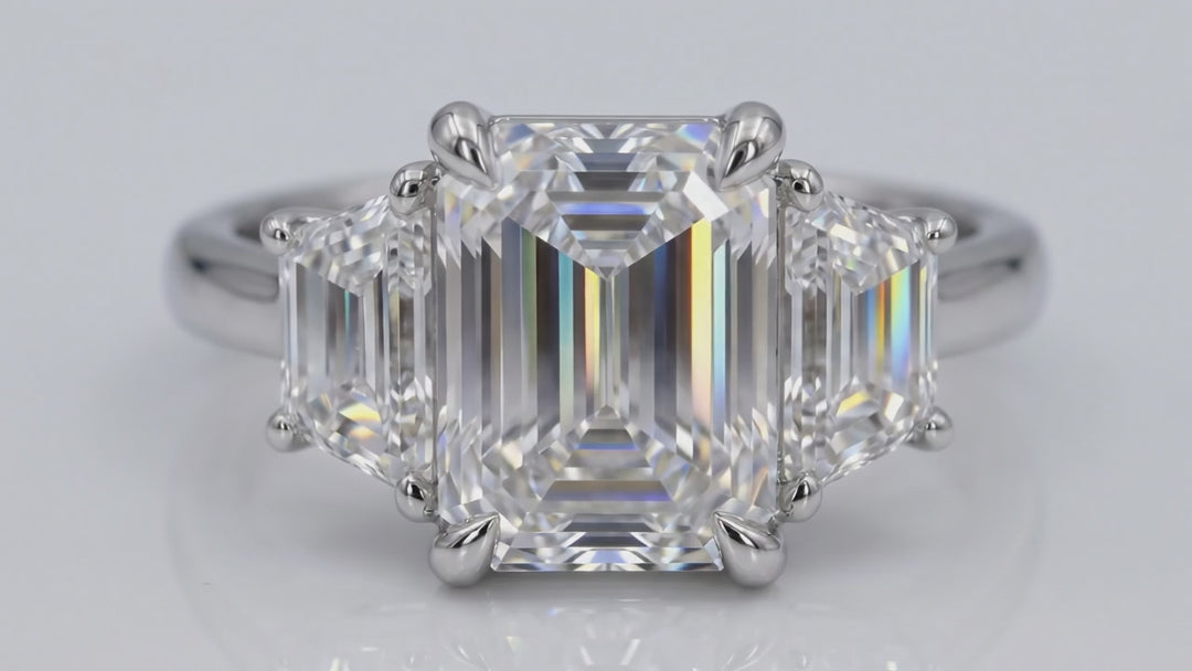 "Electra" Colorless Emerald-cut Three-stone Lab-Grown Diamond Ring