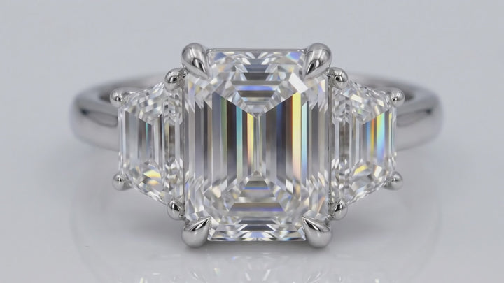 "Electra" Colorless Emerald-cut Three-stone Lab-Grown Diamond Ring
