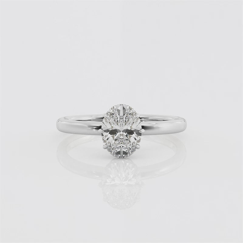 1-Carat Oval-Cut Lab-Diamond Engagement Ring  with Hidden Diamond Halo In 18K White Gold