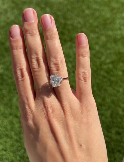 4 ct Lab-Grown Radiant-Cut Diamond Ring with Trapezoid Side Diamonds in White Gold