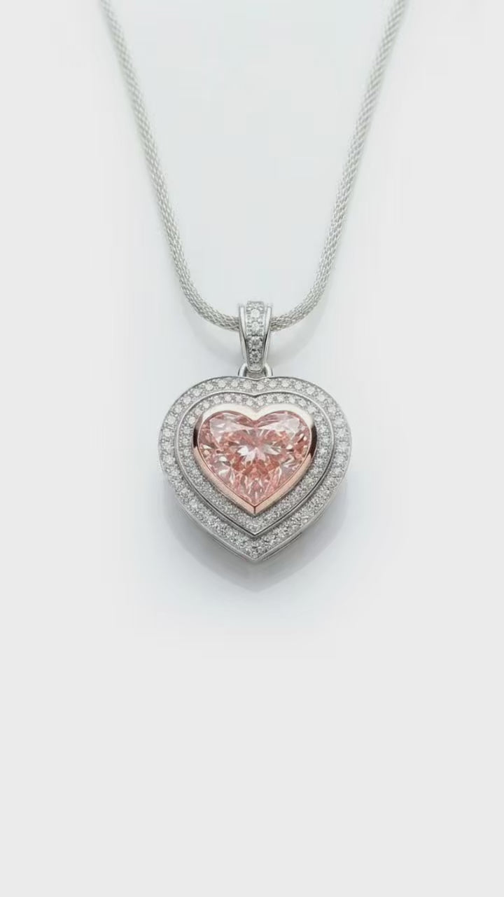 Video of the Fancy Vivid Pink heart-shape lab-grown diamond pendant