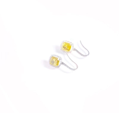 "Cheerful Glow" 2 Carat Fancy Vivid Yellow Lab-Grown Diamond Drop Earrings