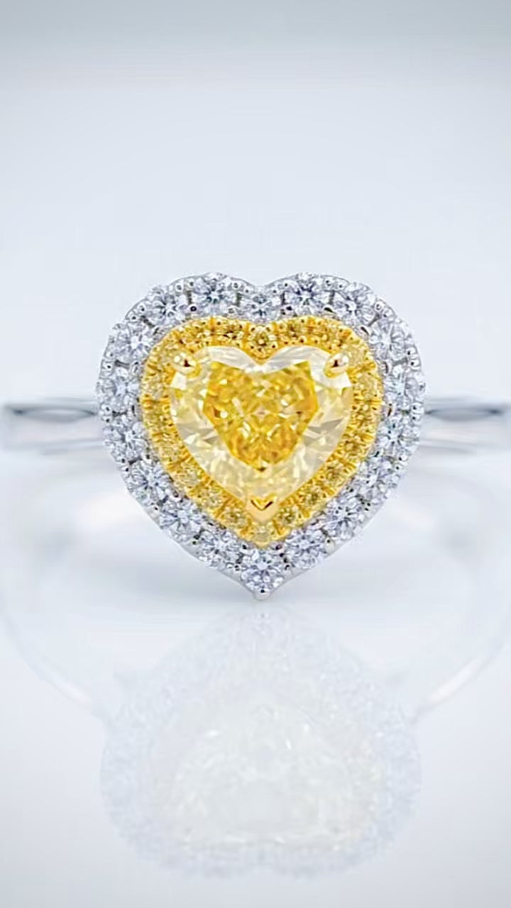 Video of the Fancy Vivid Yellow heart-shape lab-grown diamond double halo ring