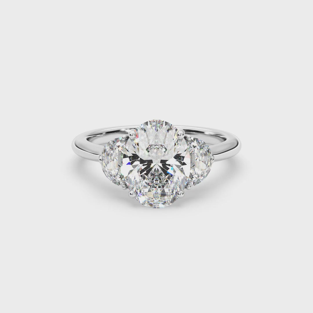 Olivia Colorless Three-Stone Ring with Oval-cut Grown Diamond