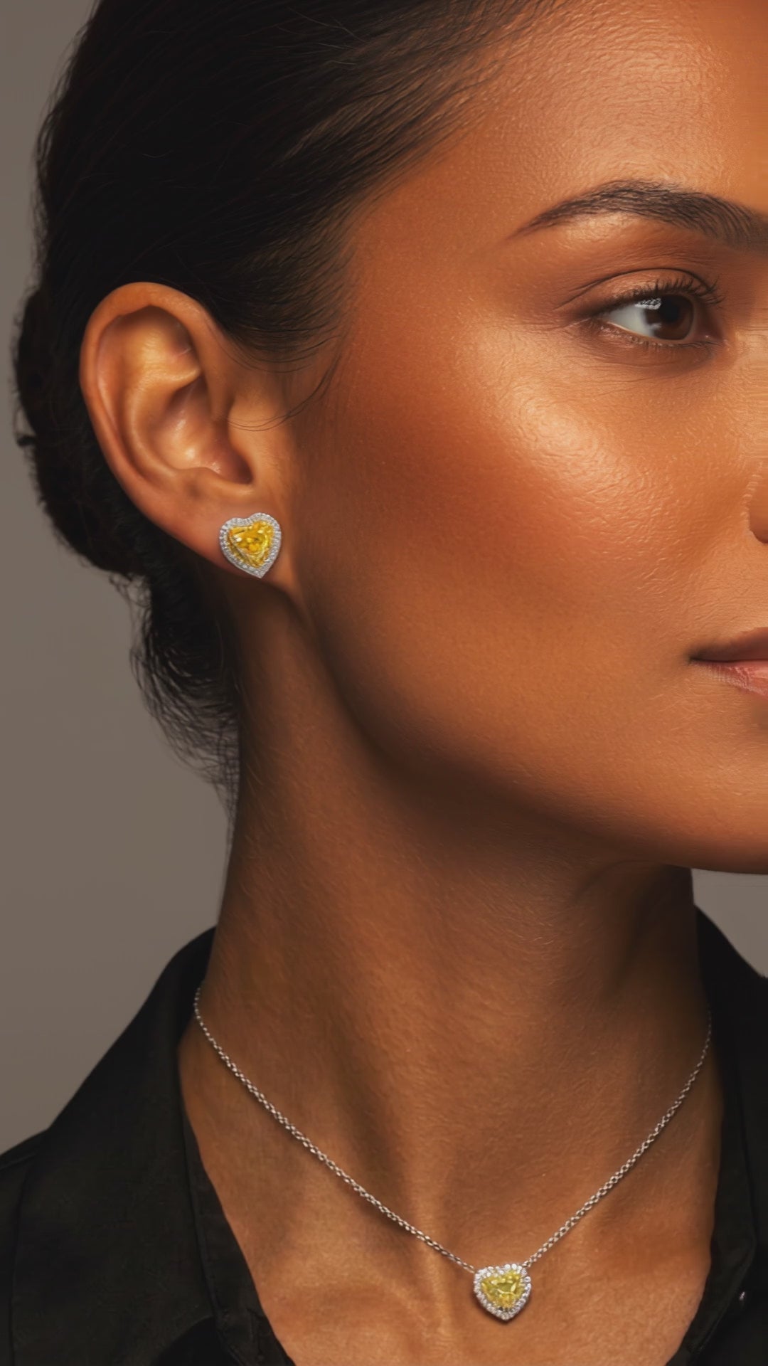 Fancy Vivid Yellow Heart Lab-Grown Diamond Double Halo Stud Earrings – 0.5 ct Each