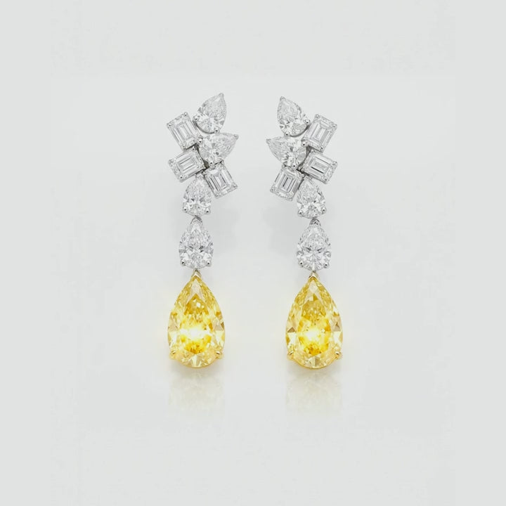 Shimmer video of the Fancy Intense Yellow pear lab-grown diamond drop earrings