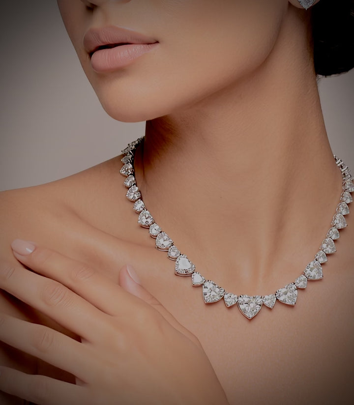 Heart-Shaped Lab-Grown Diamond Riviera Necklace – 48.52 ct t.w., VS2, 18K White Gold