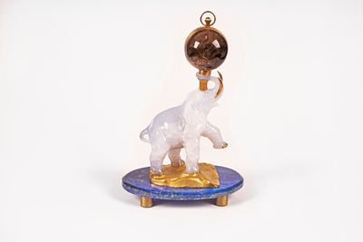 Chalcedony "Elephant Clock" - Surround Art & Diamonds Sculpture by L'Aquart
