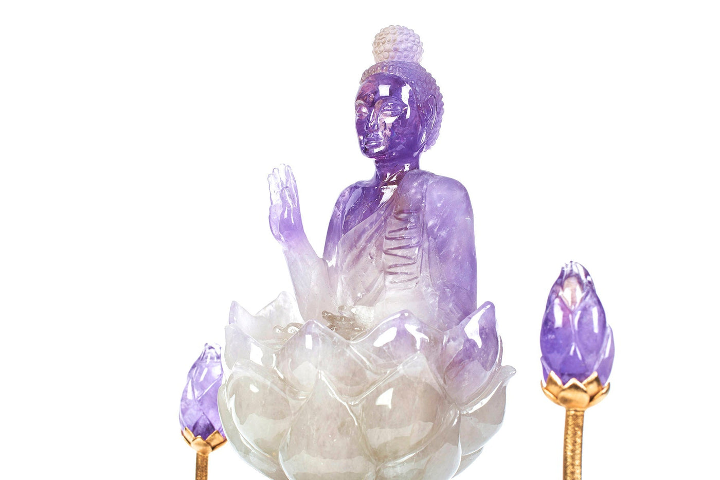 Fine Art Ametrine sculpture "Gautama Buddha on Lotus" - Surround Art & Diamonds Sculpture by L'Aquart