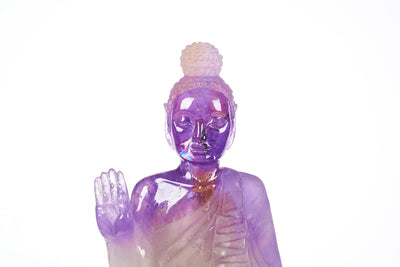 Fine Art Ametrine sculpture "Gautama Buddha on Lotus" - Surround Art & Diamonds Sculpture by L'Aquart