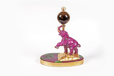 Ruby "Elephant Clock" - Surround Art & Diamonds Sculpture by L'Aquart