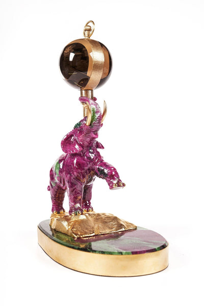 Ruby "Elephant Clock" - Surround Art & Diamonds Sculpture by L'Aquart