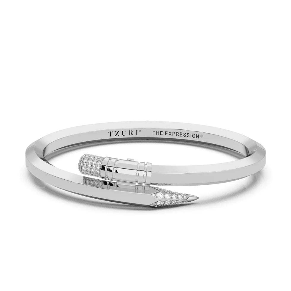 "Signature" White Gold Medium Expression Bracelet - Surround Art & Diamonds Jewelry by TZURI