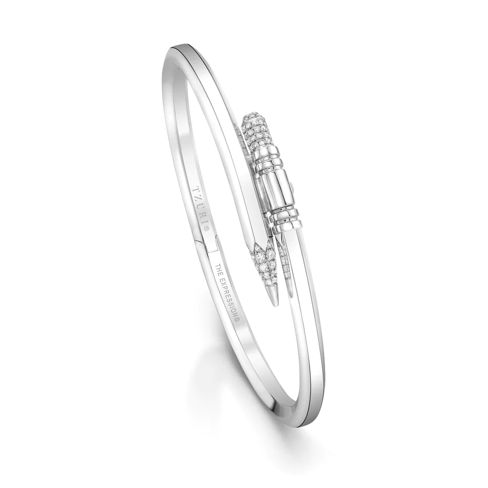 "Signature" White Gold Small Expression Bracelet - Surround Art & Diamonds Jewelry by TZURI